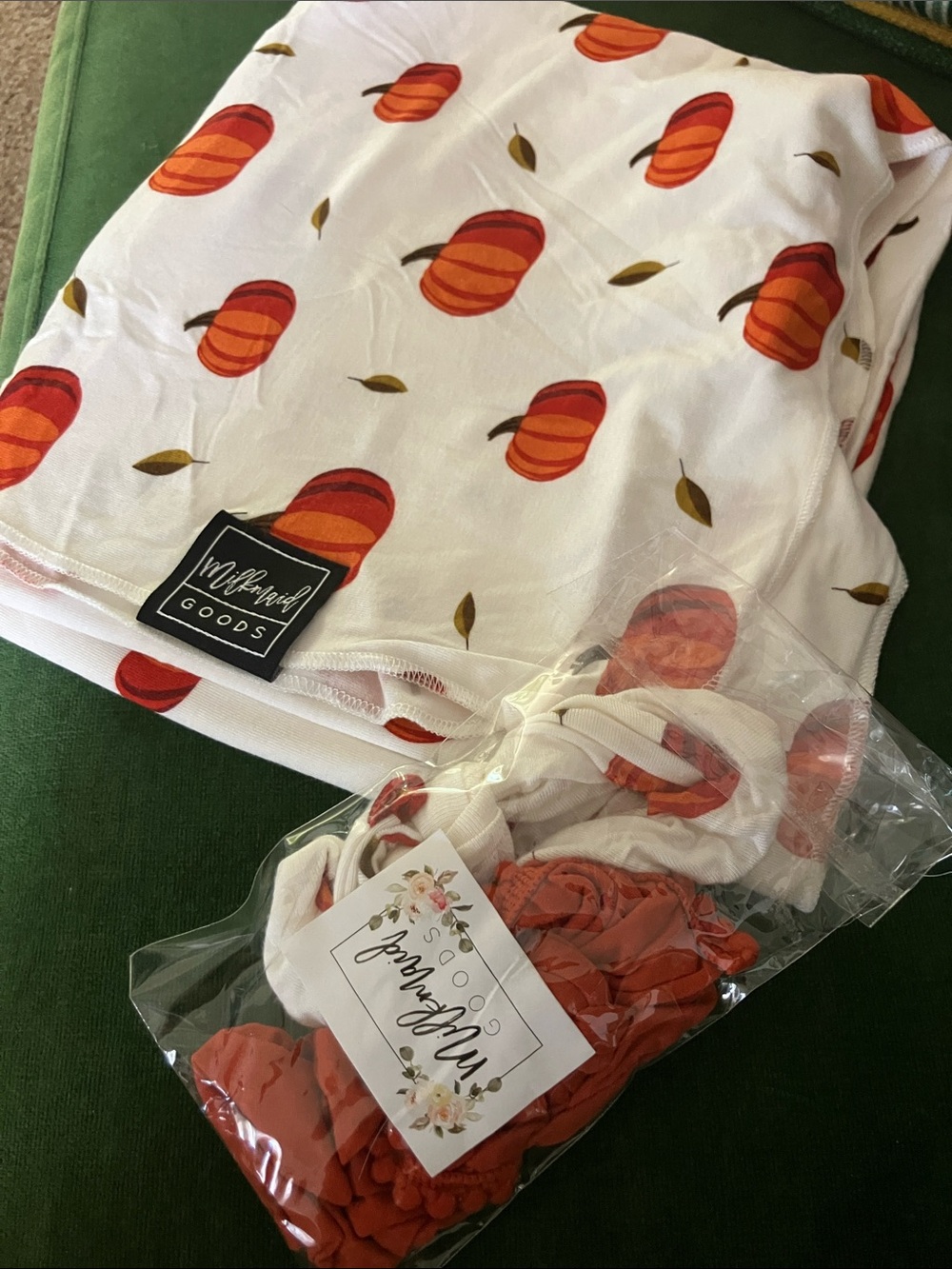 Kids' White Sleep Sack with Orange Pumpkin Print